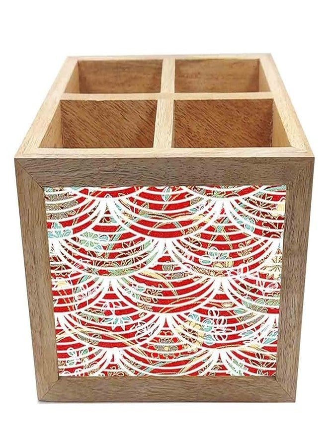 Nutcase Wooden Cutlery Stand Holder Silverware Caddy Spoons Forks Knives Organizer for Dining Table & Kitchen -Made in India-Spoons NOT Included - Floral Waves - Image 4